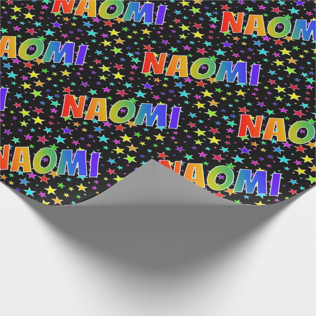 Papier Cadeau Prénom arc-en-ciel "NAOMI" + Stars (Coin)