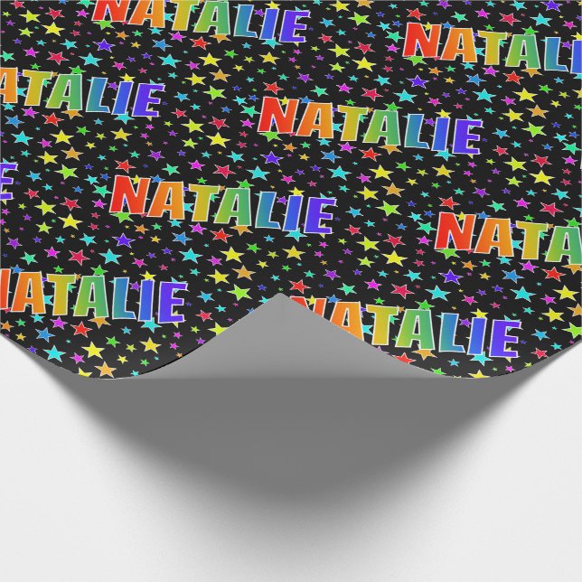 Papier Cadeau Prénom Arc-en-ciel "NATALIE" + Étoiles (Coin)