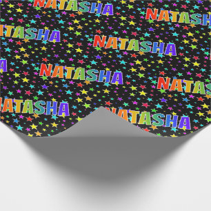 Papier Cadeau Prénom arc-en-ciel "NATASHA" + Étoiles