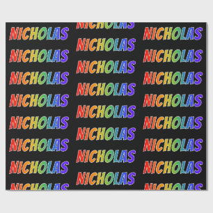 Papier Cadeau Prénom arc-en-ciel "NICHOLAS"; Amusant et Coloré