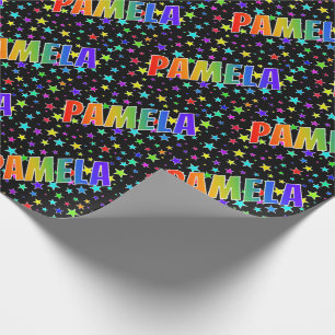 Papier Cadeau Prénom arc-en-ciel "PAMELA" + Etoiles