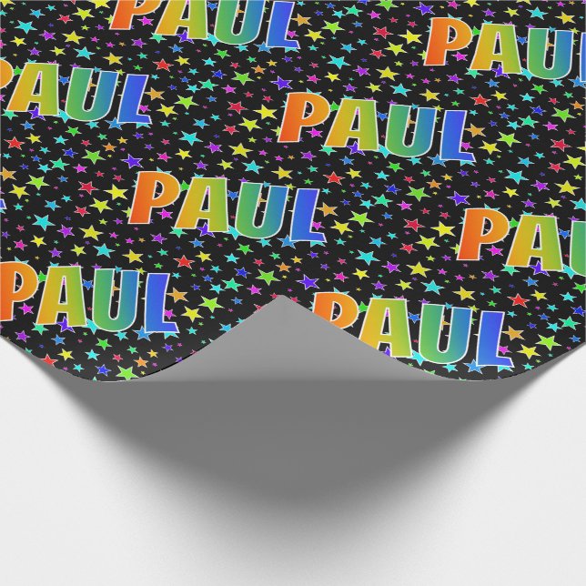 Papier Cadeau Prénom Arc-en-ciel "PAUL" + Étoiles (Coin)