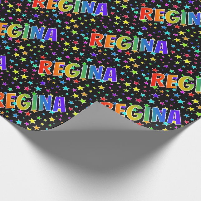 Papier Cadeau Prénom Arc-en-ciel "REGINA" + Étoiles (Coin)
