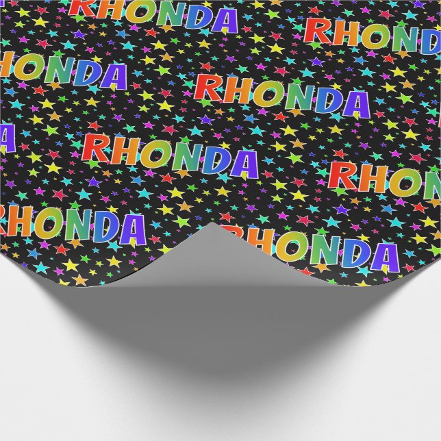 Papier Cadeau Prénom Arc-en-ciel "RHONDA" + Étoiles (Coin)