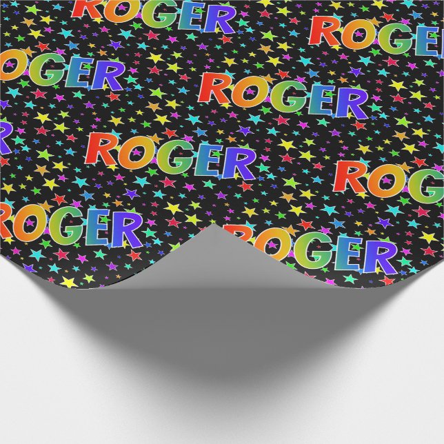 Papier Cadeau Prénom Arc-en-ciel "ROGER" + Étoiles (Coin)
