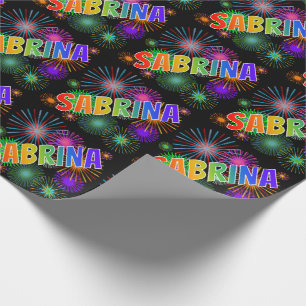 Papier Cadeau Prénom arc-en-ciel "SABRINA" + feux d'artifice
