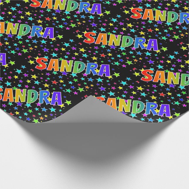 Papier Cadeau Prénom arc-en-ciel "SANDRA" + Stars (Coin)