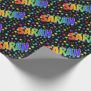 Papier Cadeau Prénom arc-en-ciel "SARAH" + Stars