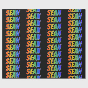 Papier Cadeau Prénom arc-en-ciel "SEAN" ; Amusant et Coloré