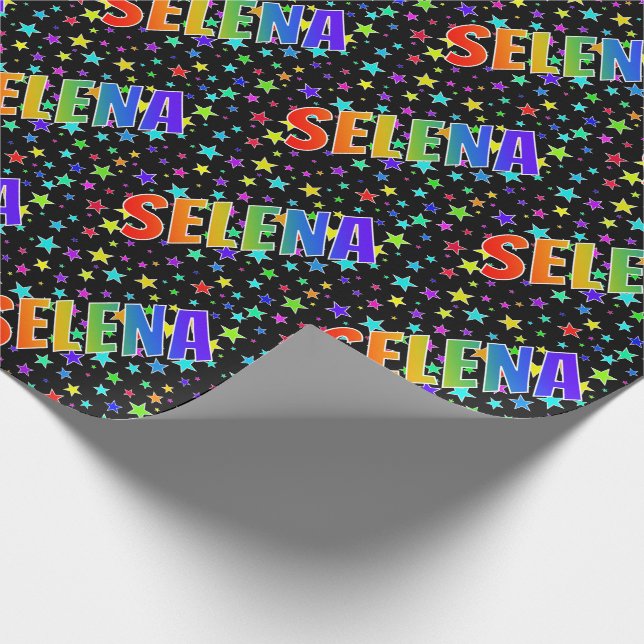 Papier Cadeau Prénom arc-en-ciel "SELENA" + Étoiles (Coin)