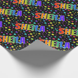 Papier Cadeau Prénom arc-en-ciel "SHEILA" + Étoiles