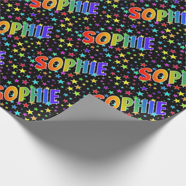 Papier Cadeau Prénom arc-en-ciel "SOPHIE" + Étoiles (Coin)