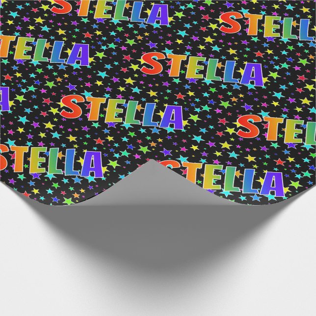 Papier Cadeau Prénom arc-en-ciel "STELLA" + Stars (Coin)