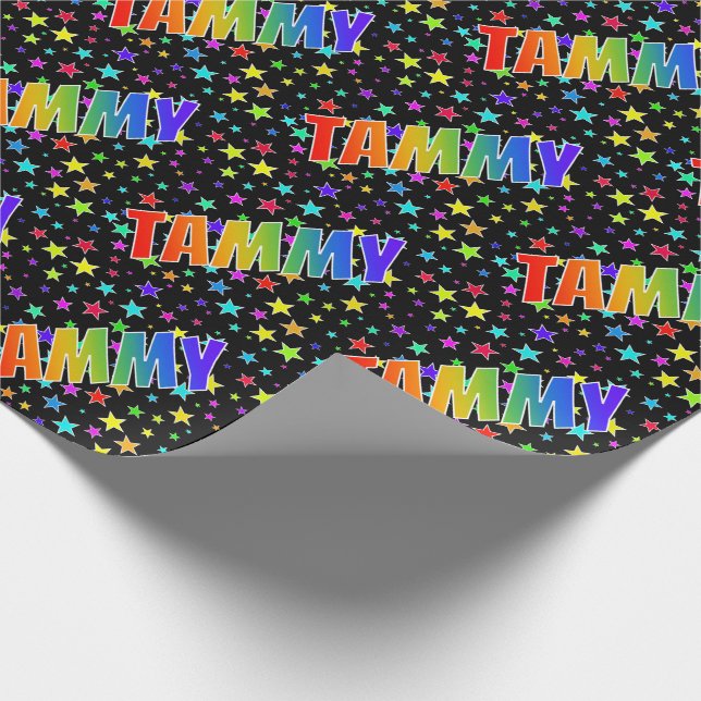 Papier Cadeau Prénom Arc-en-ciel "TAMMY" + Étoiles (Coin)