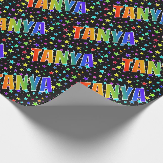 Papier Cadeau Prénom Arc-en-ciel "TANYA" + Étoiles (Coin)