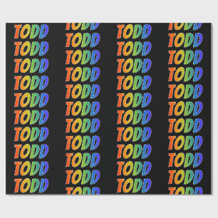 Papier Cadeau Prénom arc-en-ciel "TODD" ; Amusant et Coloré