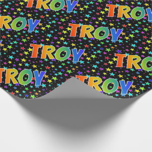Papier Cadeau Prénom arc-en-ciel "TROY" + étoiles