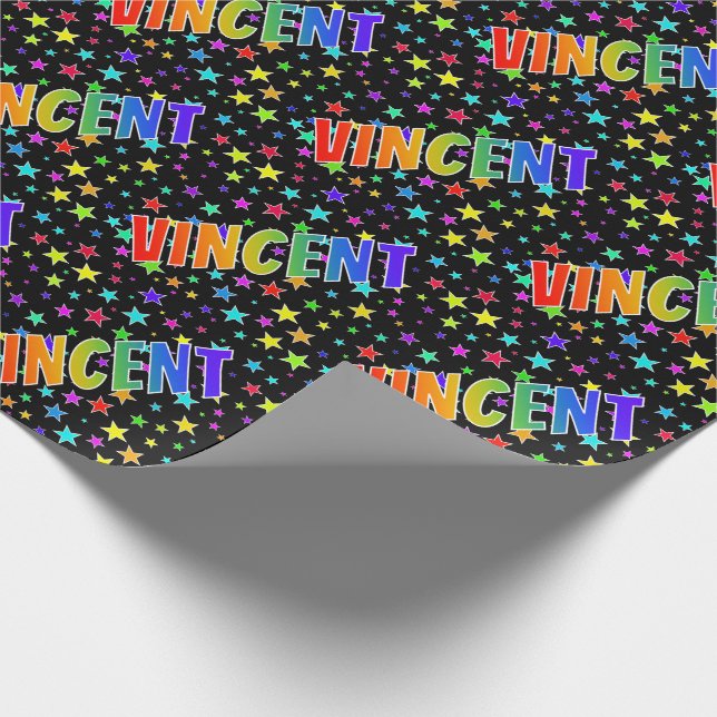 Papier Cadeau Prénom Arc-en-ciel "VINCENT" + Étoiles (Coin)