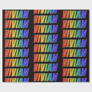 Papier Cadeau Prénom arc-en-ciel "VIVIAN" ; Amusant et Coloré