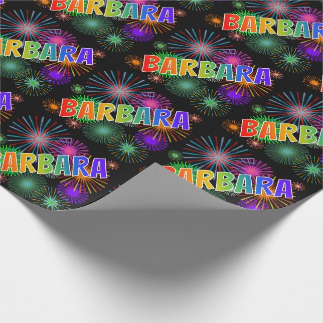 Papier Cadeau Prénom "BARBARA" d'arc-en-ciel + Feux d'artifice (Coin)