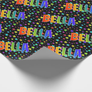 Papier Cadeau Prénom "BELLA" d'arc-en-ciel + Étoiles