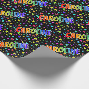 Papier Cadeau Prénom "CAROLINE" d'arc-en-ciel + Étoiles