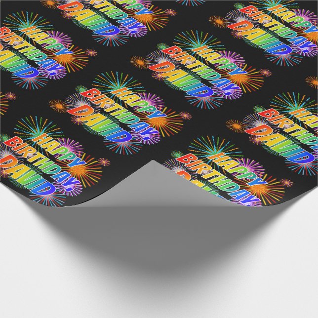 Papier Cadeau Prénom "DAVID", Fun "HEUREUX ANNIVERSAIRE" (Coin)