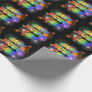 Papier Cadeau Prénom "GINA", Amusant "HEUREUX ANNIVERSAIRE"