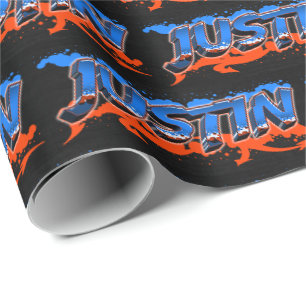 Papier Cadeau Prénom Graffiti blue orange