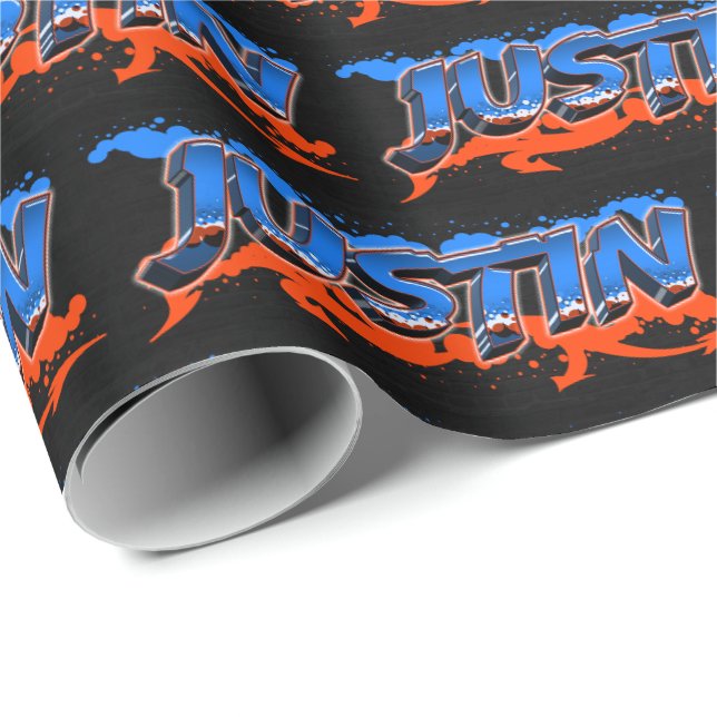 Papier Cadeau Prénom Graffiti blue orange (Coin rond)