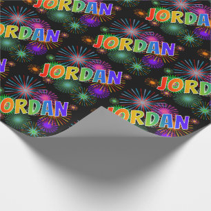 Papier Cadeau Prénom "JORDANIE" d'arc-en-ciel + Feux d'artifice