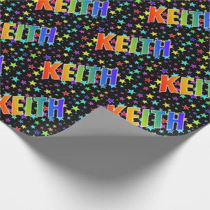 Papier Cadeau Prénom "KEITH" d'arc-en-ciel + Étoiles