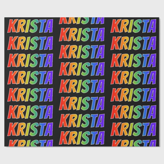 Papier Cadeau Prénom "KRISTA" d'arc-en-ciel ; Amusement et (Plat)