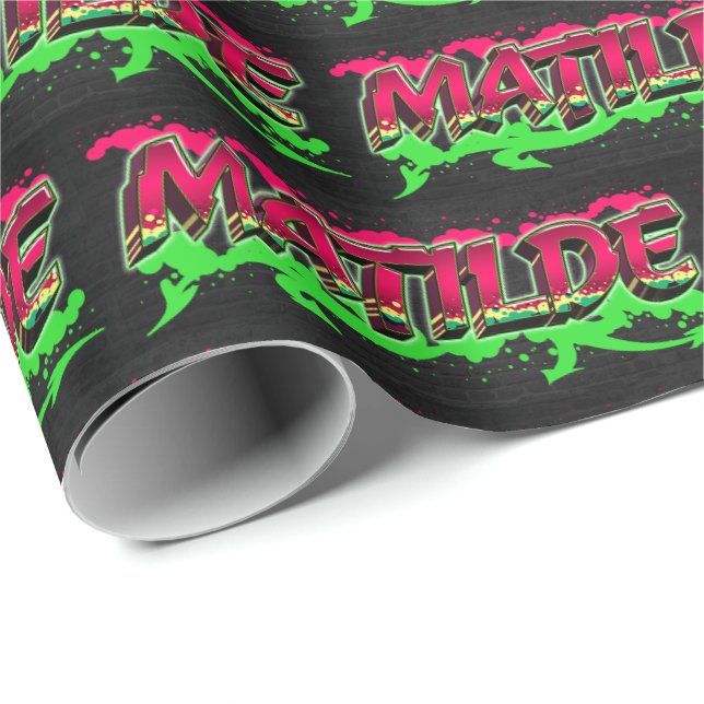 Papier Cadeau Prénom Matilde Graffiti red green (Coin rond)