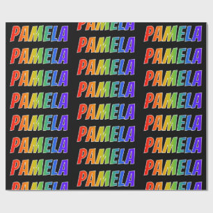 Papier Cadeau Prénom "PAMELA" d'arc-en-ciel ; Amusement et