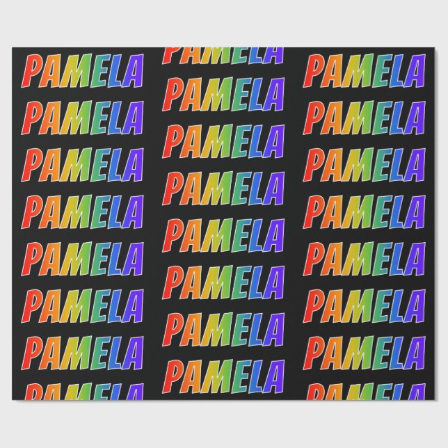 Papier Cadeau Prénom "PAMELA" d'arc-en-ciel ; Amusement et (Plat)