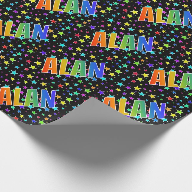 Papier Cadeau Prénom Rainbow "ALAN" + Stars (Coin)