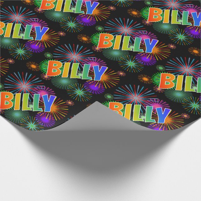 Papier Cadeau Prénom Rainbow "BILLY" + Fireworks (Coin)
