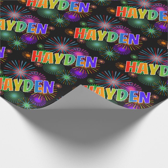 Papier Cadeau Prénom Rainbow "HAYDEN" + Fireworks (Coin)