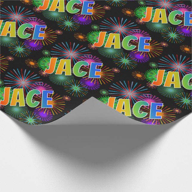 Papier Cadeau Prénom Rainbow "JACE" + Fireworks (Coin)