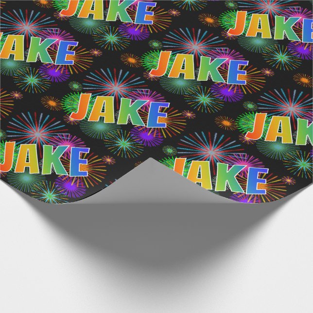 Papier Cadeau Prénom Rainbow "JAKE" + Fireworks (Coin)