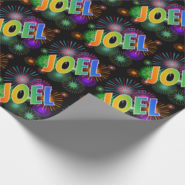 Papier Cadeau Prénom Rainbow "JOEL" + Fireworks (Coin)
