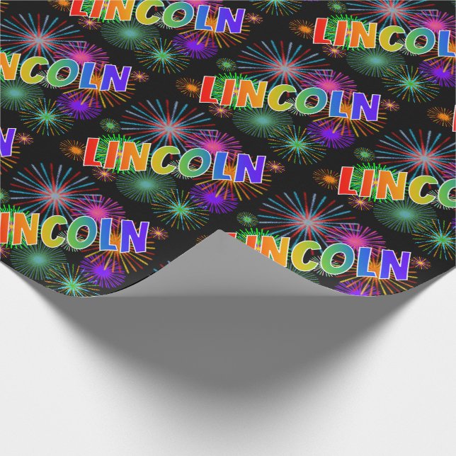 Papier Cadeau Prénom Rainbow "LINCOLN" + Fireworks (Coin)
