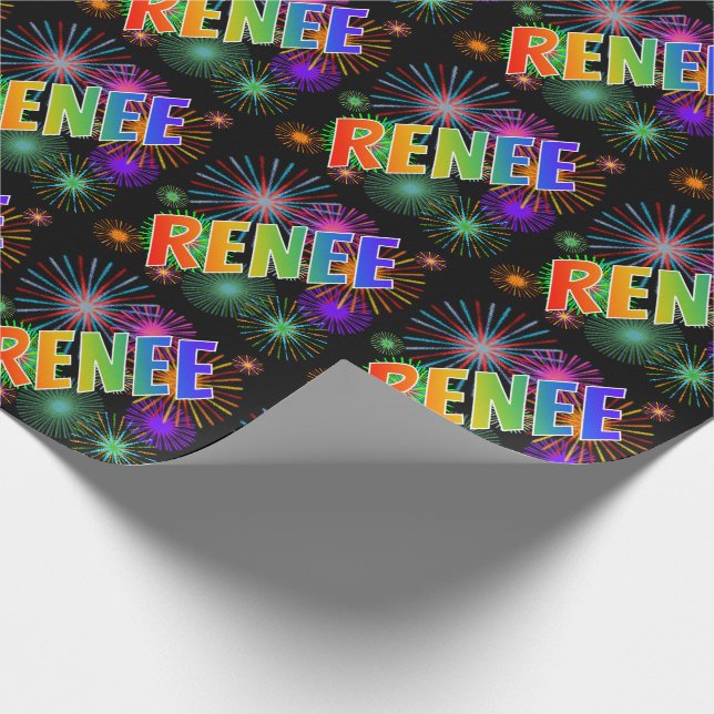 Papier Cadeau Prénom Rainbow "RENEE" + Fireworks (Coin)