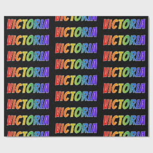 Papier Cadeau Prénom "VICTORIA" d'arc-en-ciel ; Amusement et
