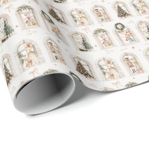 Papier Cadeau Préparatifs de Noël traditionnels famille de souri