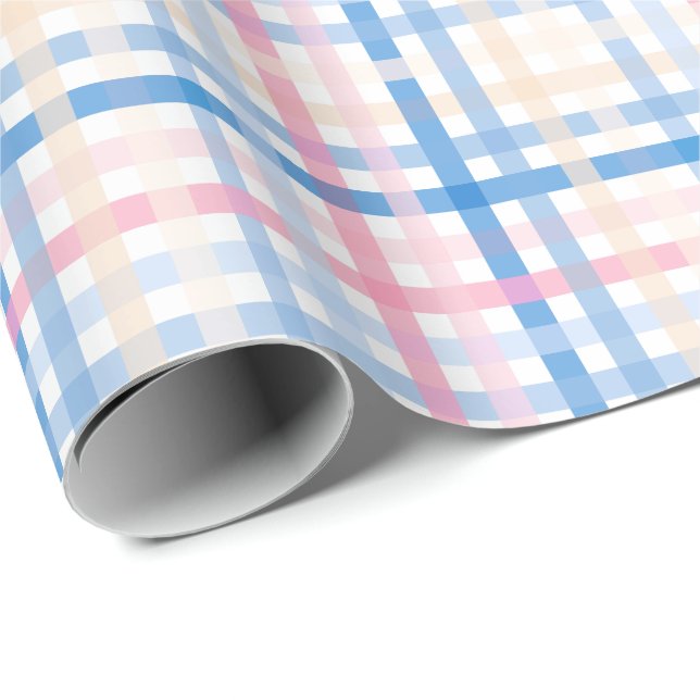 Papier Cadeau Preppy Aquarelle Pastel en vichy fête de plaid (Coin rond)