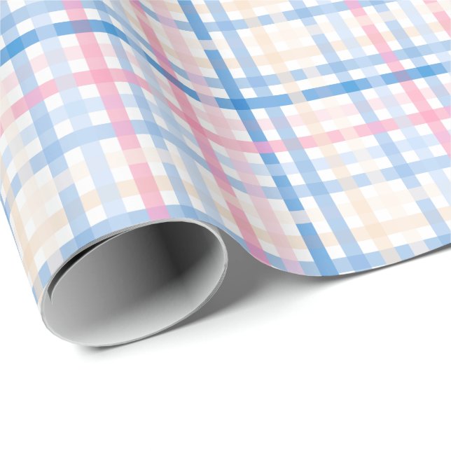Papier Cadeau Preppy Aquarelle Pastel en vichy fête de plaid (Coin rond)