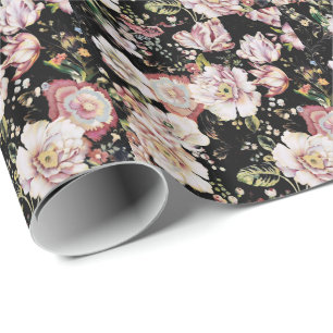 Papier Cadeau Preppy bohème pays girly chic noir floral
