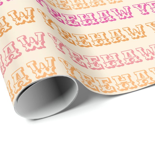 Papier Cadeau Preppy Girly Cowgirl Yeehaw Orange Hot Rose (Coin rond)